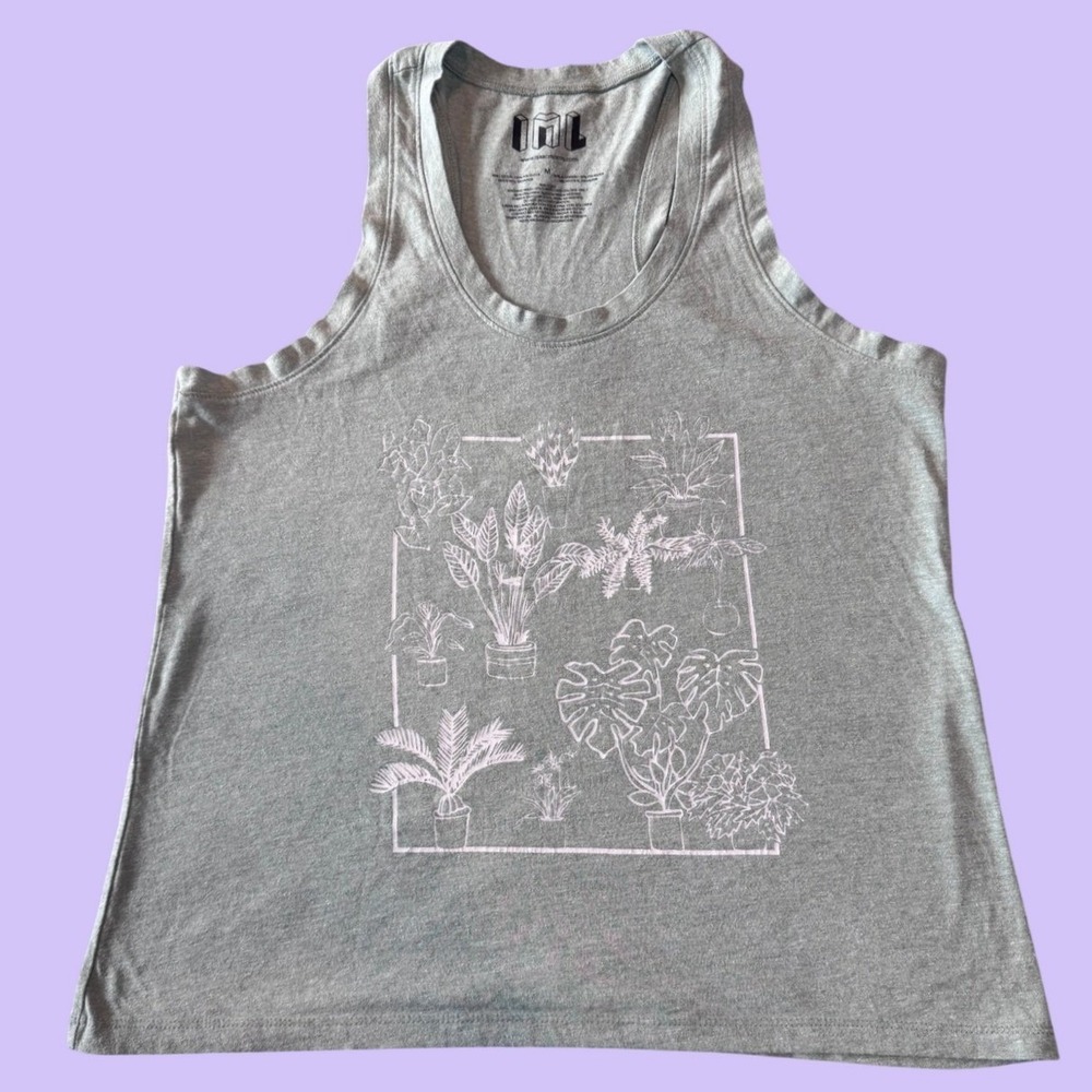 Isaac Morris Houseplant Graphic Tank Top M Green Botanical Monstera Racerback